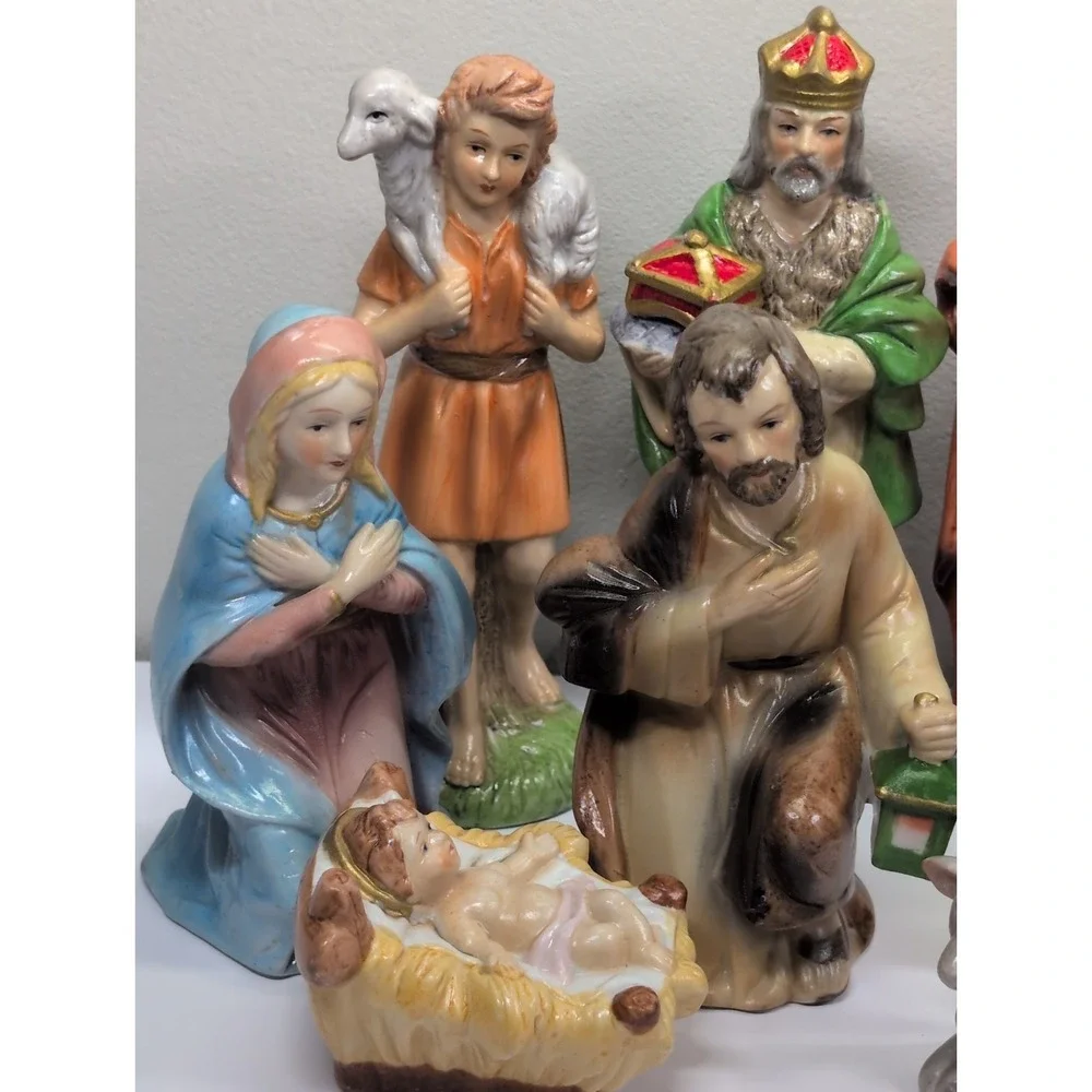 Vintage Homco Home Interiors Porcelain Figurine Complete Nativity Set 9pc #5216